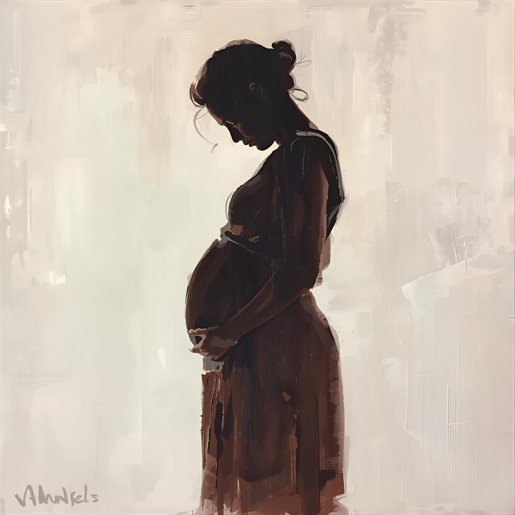 Abstract wall art in soft, muted tones of beige and pale blue — calming artwork designed to create a restful and peaceful atmosphere.